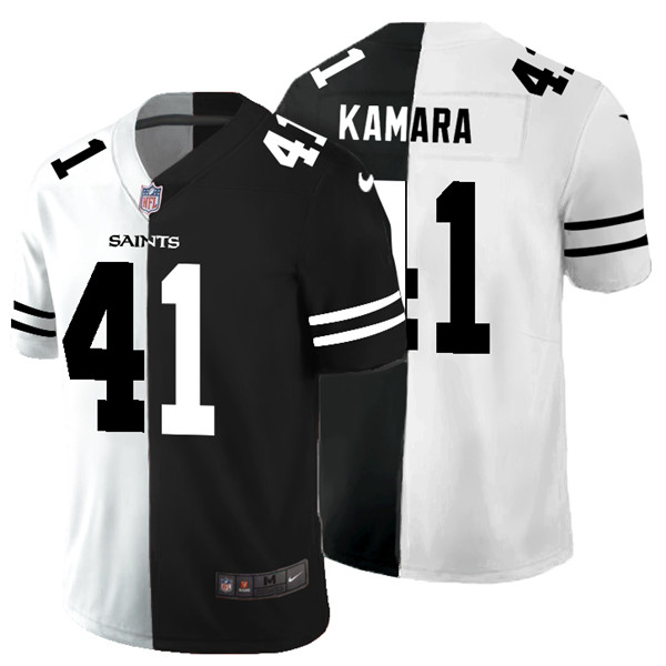 Men's New Orleans Saints #41 Alvin Kamara Black & White NFL Split Limited Stitched Jersey Men's New Orleans Saints #41 Alvin Kamara Black & White NFL Split Limited Stitched Jersey